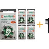 Yesmed Extra Power 13 Numara Işitme Cihazı Pili (5 Paket x 6 Adet = 30 Adet Pil) + Hediye Mıknatıslı Işitme Cihazı Temizleme Fırçası