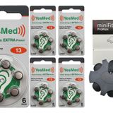 YesMed Extra Power 13 Numara İşitme Cihazı Pili (5 Paket x 6 Adet = 30 Adet Pil) + HEDİYE YesMed miniFit ProWax Filtre