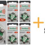 YesMed Extra Power 13 Numara İşitme Cihazı Pili (5 Paket x 6 Adet = 30 Adet Pil) + HEDİYE YesMed WaxStop Filtre