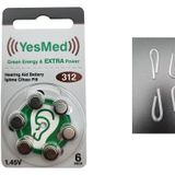 Yesmed Extra Power 312 Numara Işitme Cihazı Pili (1 Paket = 6 Adet Pil) + Hediye Işitme Cihazı Hortumu (4 Adet, Orta-Standart Olan Kıvrılmış Hortum), Yesmed