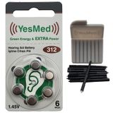 YesMed Extra Power 312 Numara İşitme Cihazı Pili (1 Paket = 6 Adet Pil) + HEDİYE YesMed WaxStop Filtre