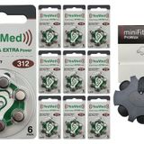 YesMed Extra Power 312 Numara İşitme Cihazı Pili (10 Paket x 6 Adet = 60 Adet Pil) + HEDİYE YesMed miniFit ProWax Filtre