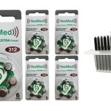 YesMed Extra Power 312 Numara İşitme Cihazı Pili (5 Paket x 6 Adet = 30 Adet Pil + HEDİYE İşitme Cihazı Filtresi Şeffaf Paket
