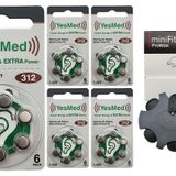 YesMed Extra Power 312 Numara İşitme Cihazı Pili (5 Paket x 6 Adet = 30 Adet Pil) + HEDİYE YesMed miniFit ProWax Filtre