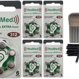 YesMed Extra Power 312 Numara İşitme Cihazı Pili (5 Paket x 6 Adet = 30 Adet Pil) + HEDİYE YesMed WaxStop Filtre