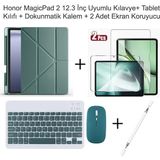 Yesnice Honor Magicpad 2 12.3 Inç Uyumlu Standlı Kılıf ve Dokunmatik Kalem ve Klavye ve Mouse - Koyu Yeşil