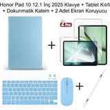 Yesnice Honor Pad 10 12.1 Inç 2025 Uyumlu Standlı Kılıf Dokunmatik Kalem ve Klavye Set - Mavi