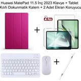 Yesnice Huawei Matepad 11.5 Inç 2023 Uyumlu Standlı Kılıf ve Dokunmatik Kalem ve Klavye ve Mouse - Pembe