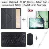 Yesnıce Huawei Matepad 12X 12" Uyumlu Standlı Kılıf ve Dokunmatik Kalem ve Klavye ve Mouse - Siyah