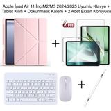 Yesnice iPad Air 11 M2/m3 2024/2025 Uyumlu Standlı Kılıf ve Dokunmatik Kalem ve Klavye ve Mouse - Pembe