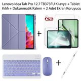 Yesnıce Lenovo Idea Tab Pro 12.7 TB373FU Uyumlu Standlı Kılıf ve Dokunmatik Kalem ve Klavye ve Mouse - Lila