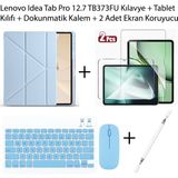 Yesnıce Lenovo Idea Tab Pro 12.7 TB373FU Uyumlu Standlı Kılıf ve Dokunmatik Kalem ve Klavye ve Mouse - Mavi