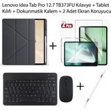 Yesnıce Lenovo Idea Tab Pro 12.7 TB373FU Uyumlu Standlı Kılıf ve Dokunmatik Kalem ve Klavye ve Mouse - Siyah