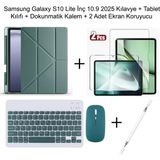 Yesnice Samsung Galaxy S10 Lite 10.9 Inç Uyumlu Standlı Kılıf ve Dokunmatik Kalem ve Klavye ve Mouse - Koyu Yeşil
