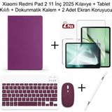 Yesnice Xiaomi Redmi Pad 2 11 Inç 2025 Uyumlu Standlı Kılıf Dokunmatik Kalem ve Klavye Set - Mor
