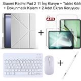 Yesnice Xiaomi Redmi Pad 2 11 Inç Uyumlu Standlı Kılıf Dokunmatik Kalem ve Klavye Set - Gri