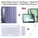Yesnice Xiaomi Redmi Pad 2 11 Inç Uyumlu Standlı Kılıf Dokunmatik Kalem ve Klavye Set - Lavender