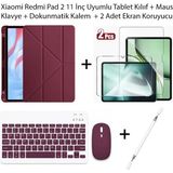 Yesnice Xiaomi Redmi Pad 2 11 Inç Uyumlu Standlı Kılıf Dokunmatik Kalem ve Klavye Set - Mürdüm