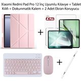 Yesnice Xiaomi Redmi Pad Pro 12 Inç Uyumlu Standlı Kılıf ve Dokunmatik Kalem ve Klavye ve Mouse - Pembe