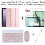 Yesnice Yesnıce Honor Magicpad 2 12.3 Inç Uyumlu Standlı Kılıf ve Dokunmatik Kalem ve Klavye ve Mouse - Pembe