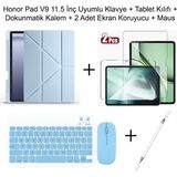 Yesnice Yesnıce Honor Pad V9 11.5 Inç 2025 Uyumlu Standlı Kılıf Dokunmatik Kalem ve Klavye Set - Mavi