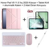 Yesnice Yesnıce Honor Pad V9 11.5 Inç 2025 Uyumlu Standlı Kılıf Dokunmatik Kalem ve Klavye Set - Pembe