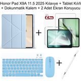 Yesnice Yesnıce Honor Pad X9A 11.5 Inç 2025 Uyumlu Standlı Kılıf Dokunmatik Kalem ve Klavye Set - Mavi