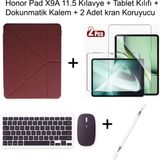 Yesnice Yesnıce Honor Pad X9A 11.5 Inç 2025 Uyumlu Standlı Kılıf Dokunmatik Kalem ve Klavye Set - Mürdüm