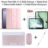 Yesnice Yesnıce Honor Pad X9A 11.5 Inç 2025 Uyumlu Standlı Kılıf Dokunmatik Kalem ve Klavye Set - Pembe