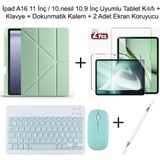 Yesnice Yesnıce Ipad A16 11.nesil / 10.nesil 10.9 Inç Uyumlu Standlı Kılıf ve Dokunmatik Kalem ve Klavye Set - Açık Yeşil