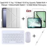Yesnice Yesnıce Ipad A16 11.nesil / 10.nesil 10.9 Inç Uyumlu Standlı Kılıf ve Dokunmatik Kalem ve Klavye Set - Gri