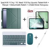 Yesnice Yesnıce Ipad A16 11.nesil / 10.nesil 10.9 Inç Uyumlu Standlı Kılıf ve Dokunmatik Kalem ve Klavye Set - Koyu Yeşil