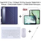 Yesnice Yesnıce Ipad A16 11.nesil / 10.nesil 10.9 Inç Uyumlu Standlı Kılıf ve Dokunmatik Kalem ve Klavye Set - Lacivert