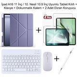 Yesnice Yesnıce Ipad A16 11.nesil / 10.nesil 10.9 Inç Uyumlu Standlı Kılıf ve Dokunmatik Kalem ve Klavye Set - Lavender