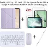 Yesnice Yesnıce Ipad A16 11.nesil / 10.nesil 10.9 Inç Uyumlu Standlı Kılıf ve Dokunmatik Kalem ve Klavye Set - Lila