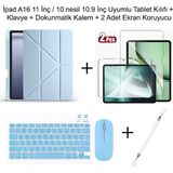 Yesnice Yesnıce Ipad A16 11.nesil / 10.nesil 10.9 Inç Uyumlu Standlı Kılıf ve Dokunmatik Kalem ve Klavye Set - Mavi