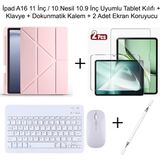 Yesnice Yesnıce Ipad A16 11.nesil / 10.nesil 10.9 Inç Uyumlu Standlı Kılıf ve Dokunmatik Kalem ve Klavye Set - Pembe