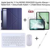 Yesnice Yesnıce iPad Air 11 M2/m3 2024/2025 Uyumlu Standlı Kılıf ve Dokunmatik Kalem ve Klavye ve Mouse - Lacivert