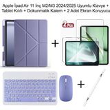 Yesnice Yesnıce iPad Air 11 M2/m3 2024/2025 Uyumlu Standlı Kılıf ve Dokunmatik Kalem ve Klavye ve Mouse - Lavender