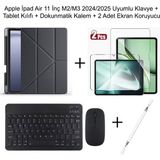 Yesnice Yesnıce iPad Air 11 M2/m3 2024/2025 Uyumlu Standlı Kılıf ve Dokunmatik Kalem ve Klavye ve Mouse - Siyah