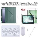 Yesnice Yesnıce Lenovo Tab TB-311FU 10.1 Inç Uyumlu Standlı Kılıf ve Dokunmatik Kalem ve Klavye Set - Koyu Yeşil