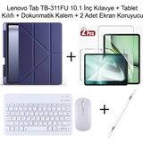 Yesnice Yesnıce Lenovo Tab TB-311FU 10.1 Inç Uyumlu Standlı Kılıf ve Dokunmatik Kalem ve Klavye Set - Lacivert