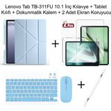 Yesnice Yesnıce Lenovo Tab TB-311FU 10.1 Inç Uyumlu Standlı Kılıf ve Dokunmatik Kalem ve Klavye Set - Mavi