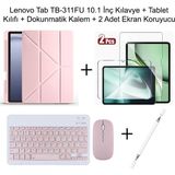 Yesnice Yesnıce Lenovo Tab TB-311FU 10.1 Inç Uyumlu Standlı Kılıf ve Dokunmatik Kalem ve Klavye Set - Pembe