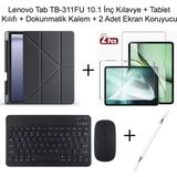 Yesnice Yesnıce Lenovo Tab TB-311FU 10.1 Inç Uyumlu Standlı Kılıf ve Dokunmatik Kalem ve Klavye Set - Siyah