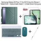 Yesnice Yesnıce Samsung Galaxy A9 Plus 11 Inç Uyumlu Standlı Kılıf ve Dokunmatik Kalem ve Klavye ve Mouse - Koyu Yeşil