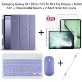 Yesnice Yesnıce Samsung Galaxy S10 Fe / S9 Fe / S9 10.9 Inç Uyumlu Standlı Kılıf ve Dokunmatik Kalem ve Klavye ve Mouse - Lavender