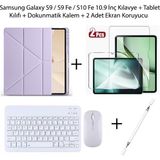 Yesnice Yesnıce Samsung Galaxy S10 Fe / S9 Fe / S9 10.9 Inç Uyumlu Standlı Kılıf ve Dokunmatik Kalem ve Klavye ve Mouse - Lila