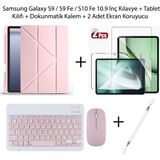 Yesnice Yesnıce Samsung Galaxy S10 Fe / S9 Fe / S9 10.9 Inç Uyumlu Standlı Kılıf ve Dokunmatik Kalem ve Klavye ve Mouse - Pembe