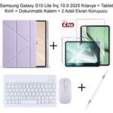 Yesnice Yesnıce Samsung Galaxy S10 Lite 10.9 Inç Uyumlu Standlı Kılıf ve Dokunmatik Kalem ve Klavye ve Mouse - Lila